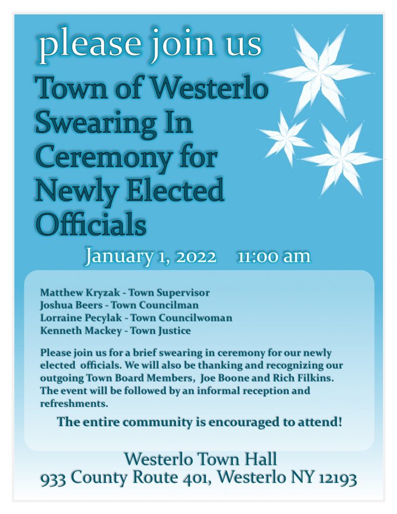 TOWN OF WESTERLO SWEARING IN CEREMONY Town of Westerlo