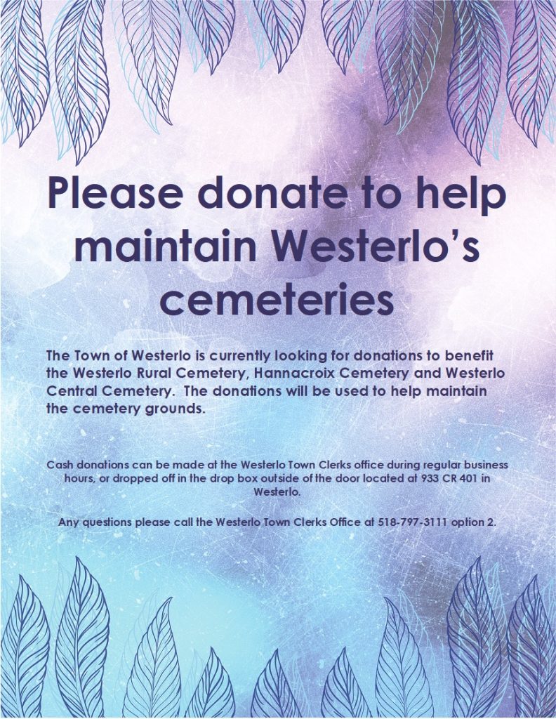 DONATIONS FOR WESTERLO CEMETERIES Town of Westerlo