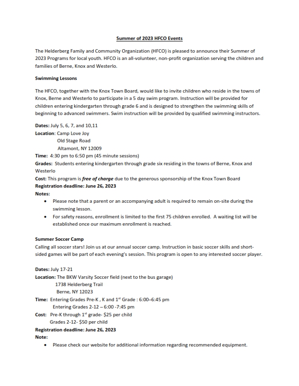 Programs for kids... Town of Westerlo